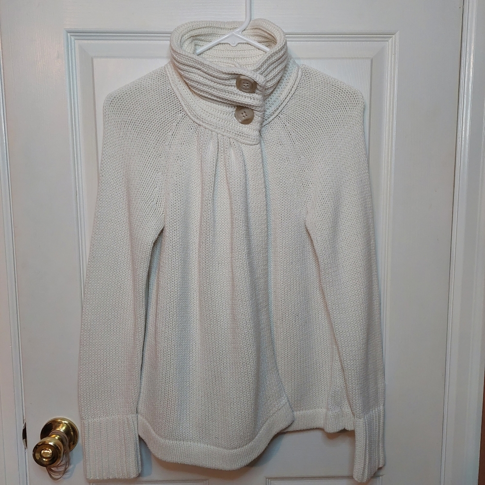 Old Navy Ivory High Neck Button Snap Chunky Knit Open Front Cardigan Size L